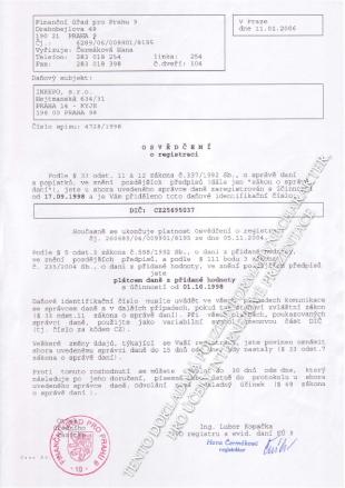 Osvědčení o registraci