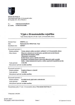 Výpis z živnostenského rejstříku